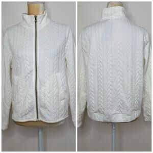 NWT Robert Louis Women’s Quilted Zip Sweater Jacket Size S Ivory Pockets
